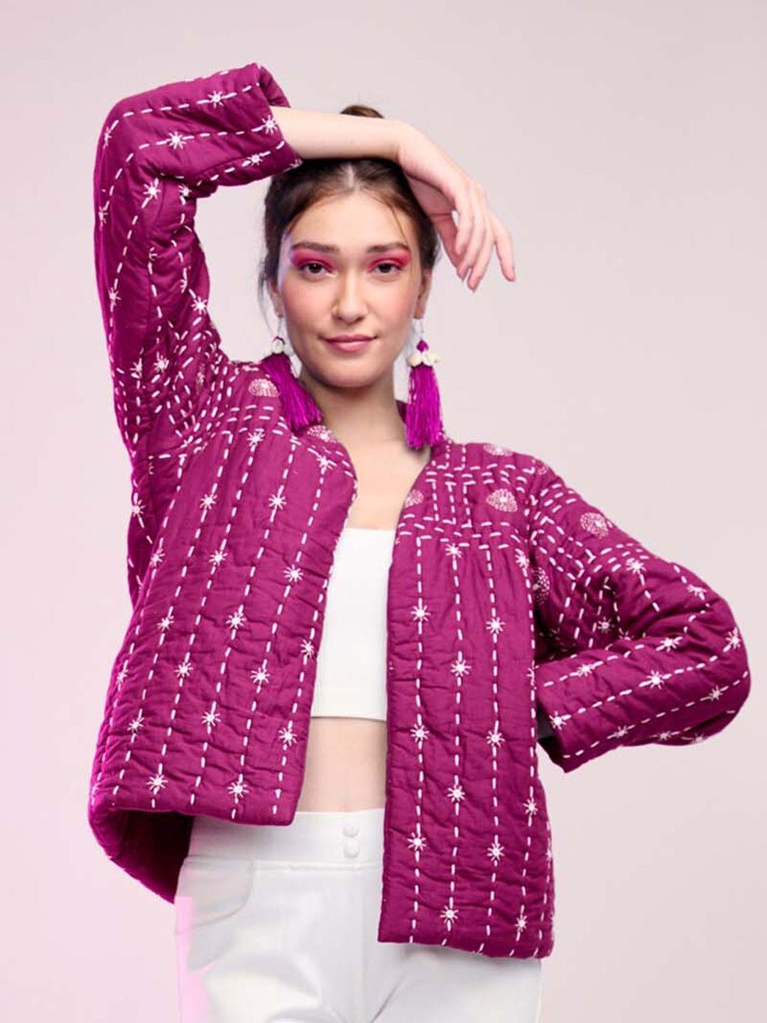 zanaash geometric cotton open front jacket