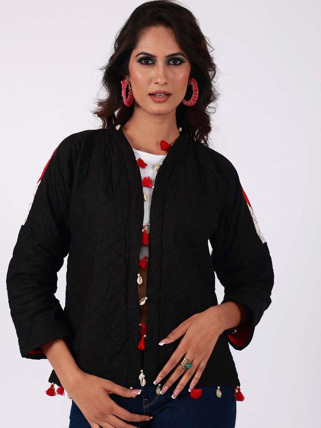 zanaash women black organic cotton quilted jacket