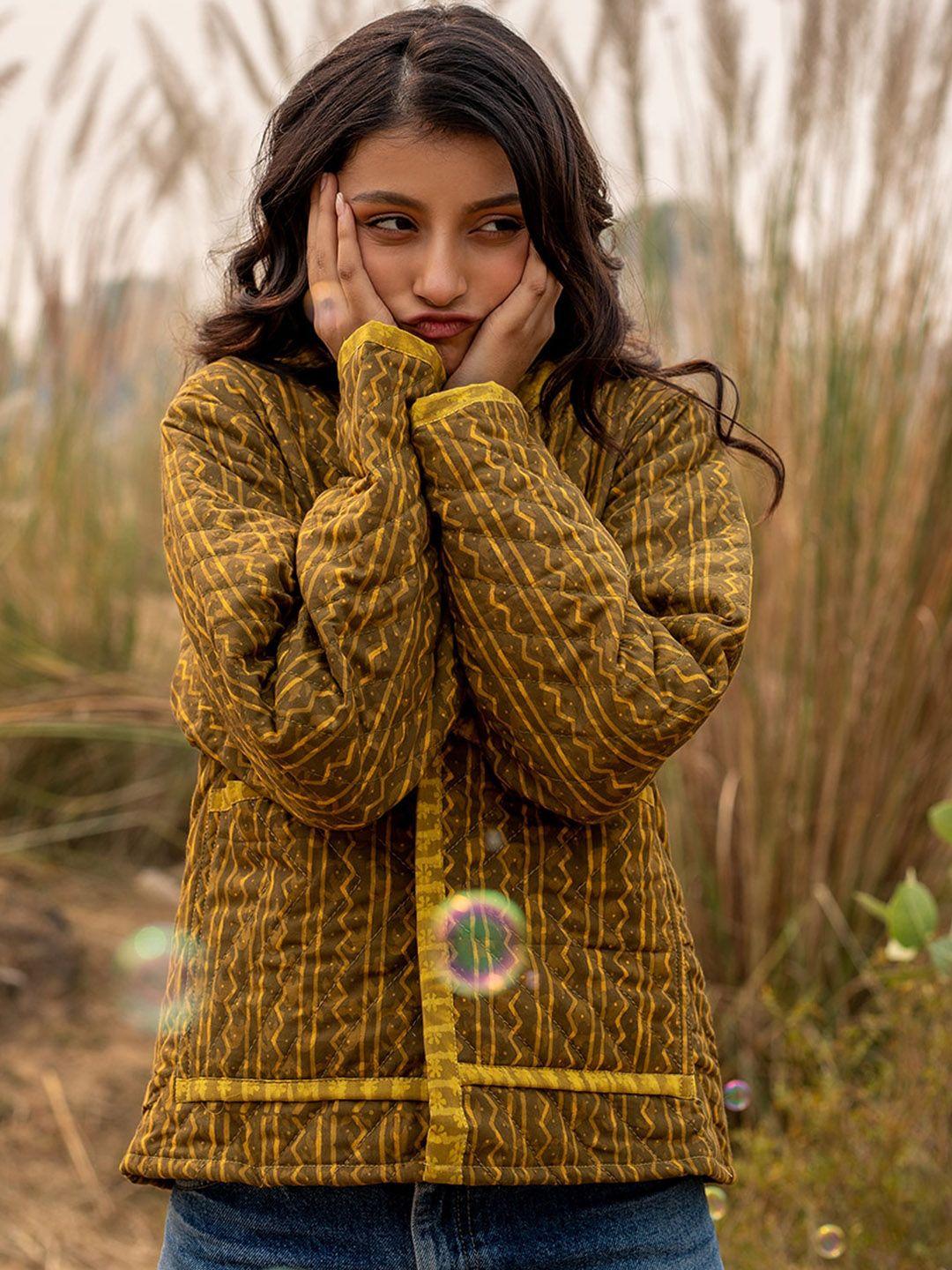 zanaash women mustard organic cotton parka jacket