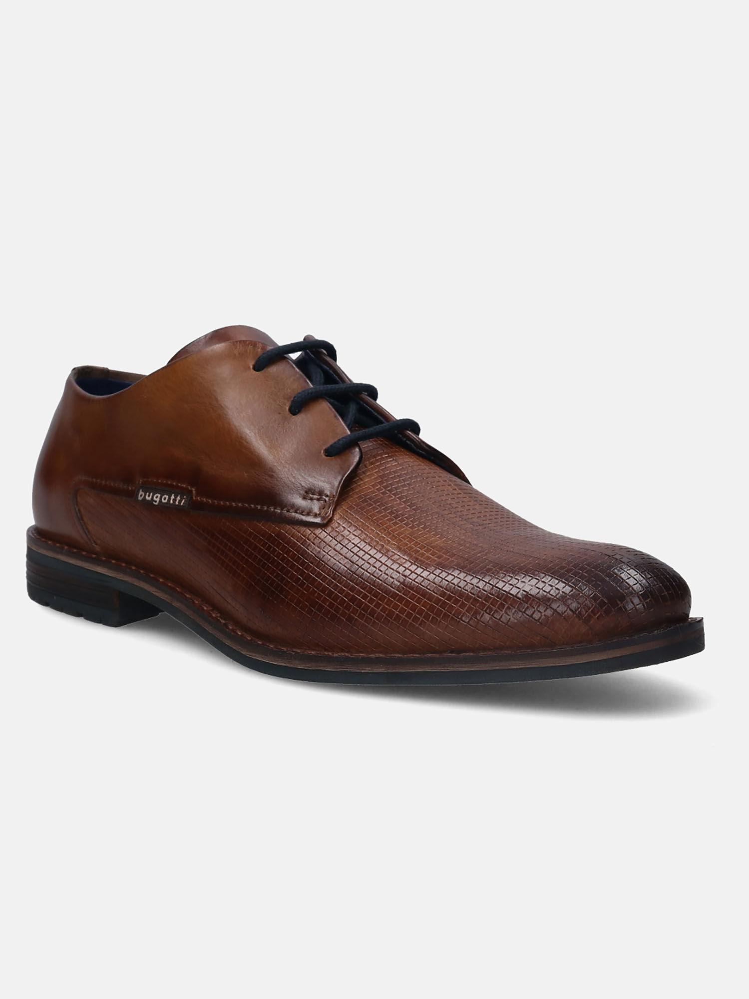 zanerio cognac leather formal derby shoes