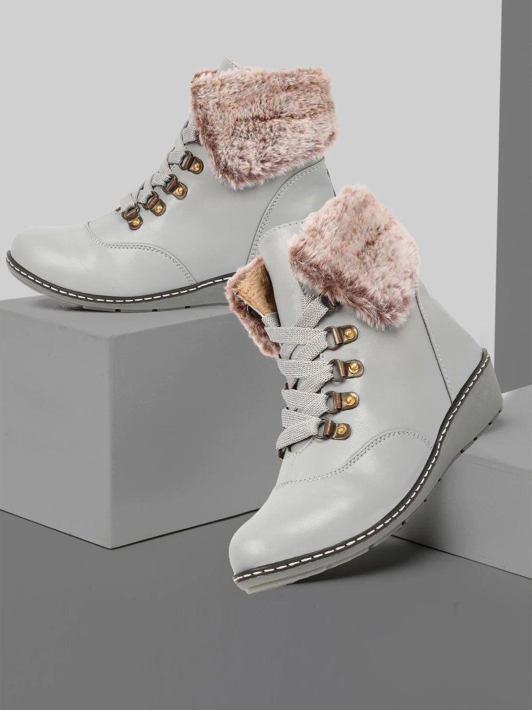 zapatoz girls grey pu wedge heeled boots