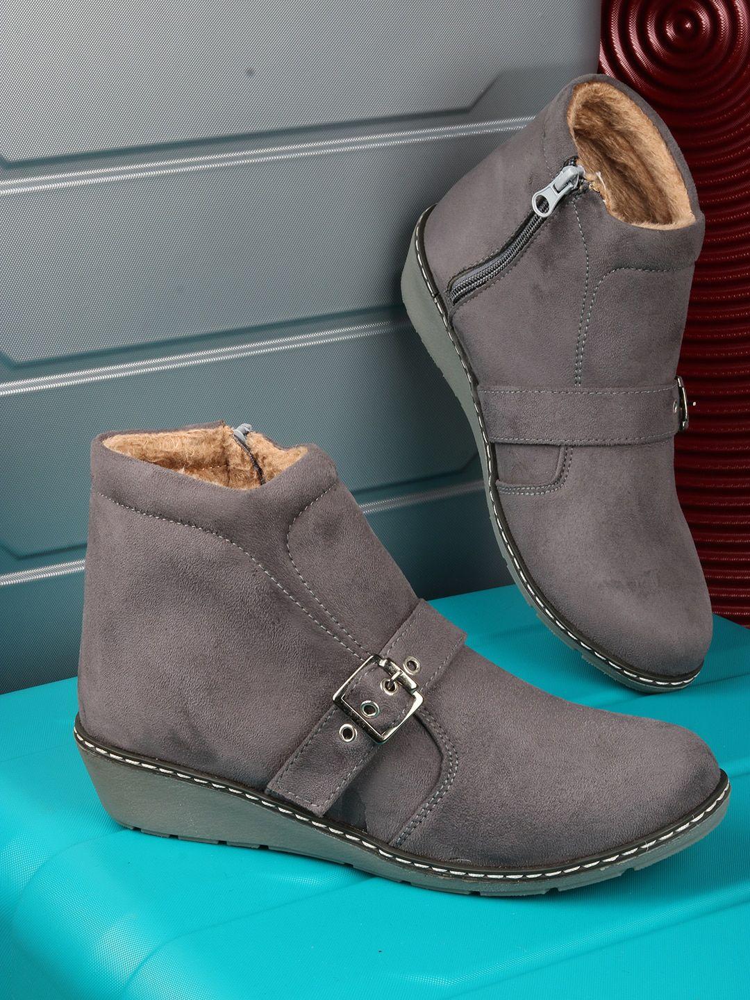 zapatoz girls grey suede wedges boots with buckles