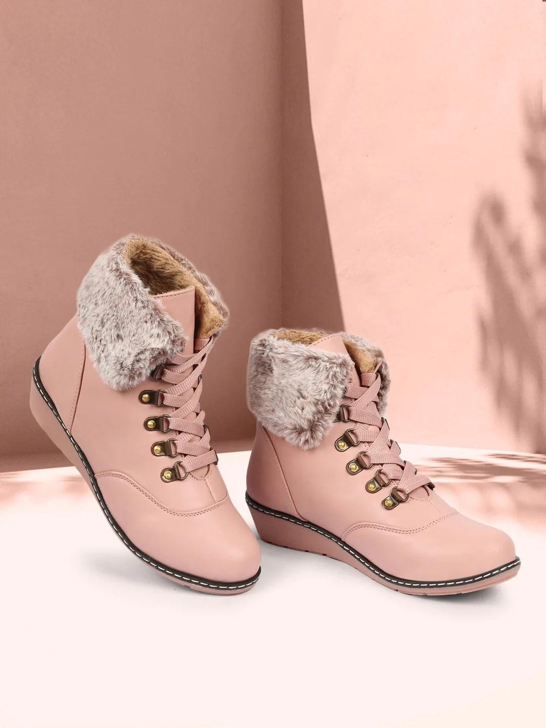 zapatoz girls pink pu wedge heeled boots