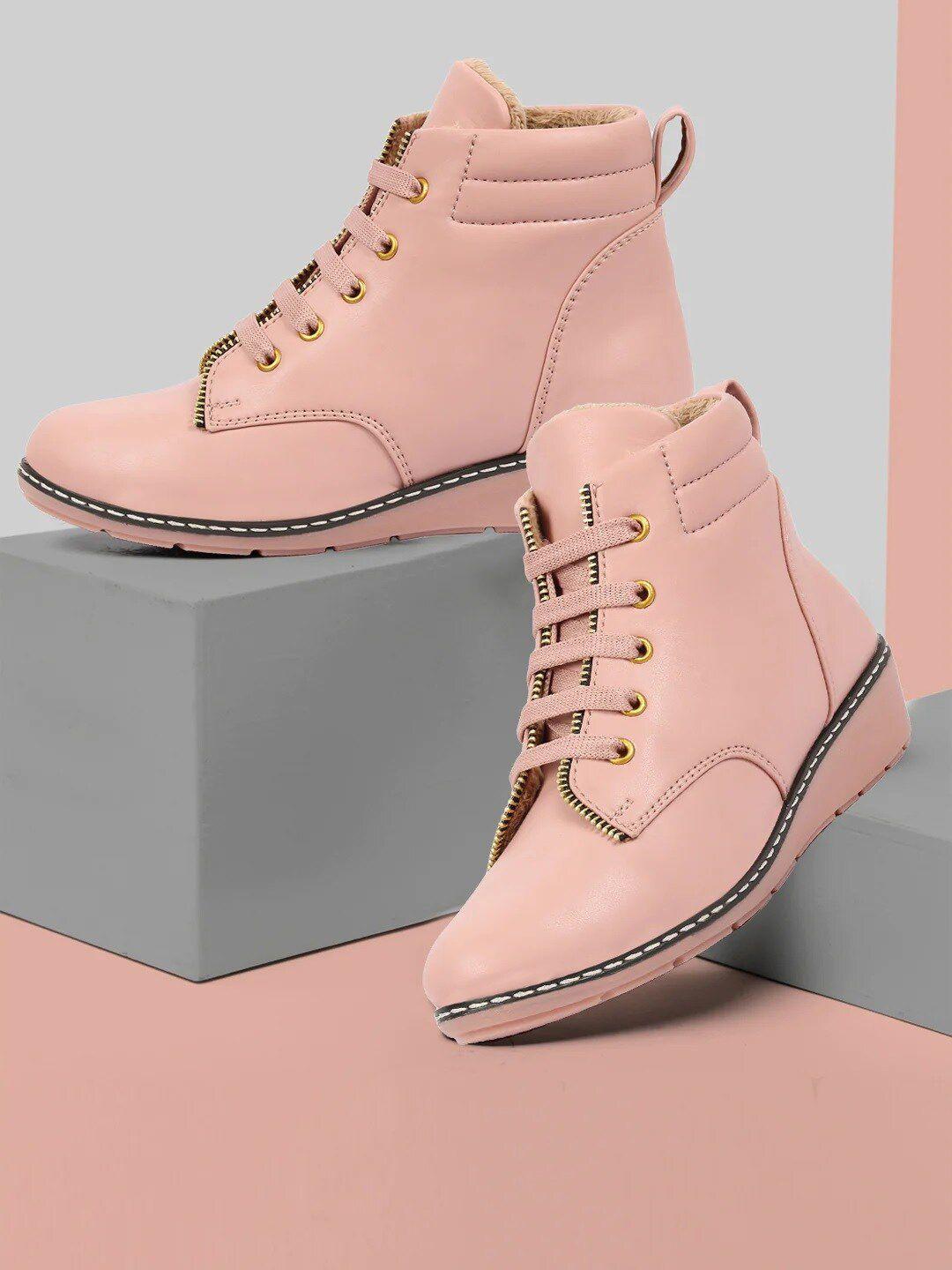 zapatoz girls pink pu wedge heeled boots