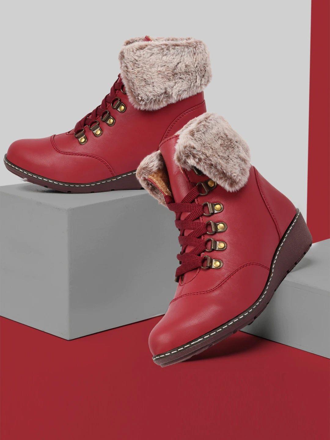 zapatoz girls red pu wedge heeled boots
