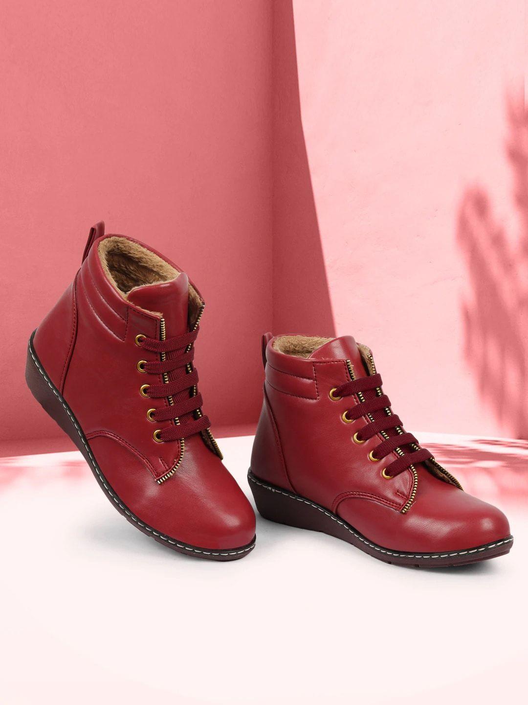 zapatoz girls red pu wedge heeled boots