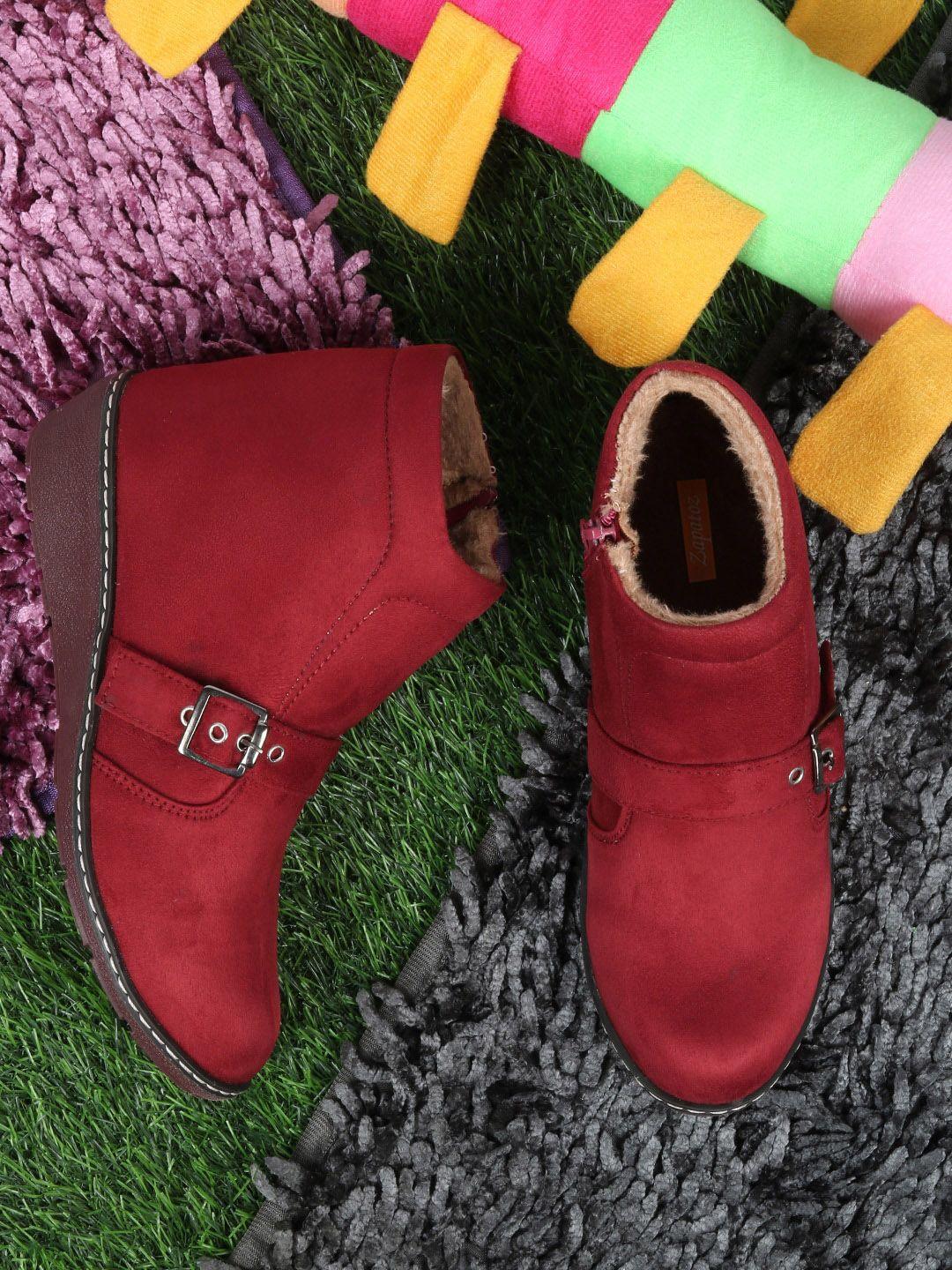 zapatoz girls red suede flat boots