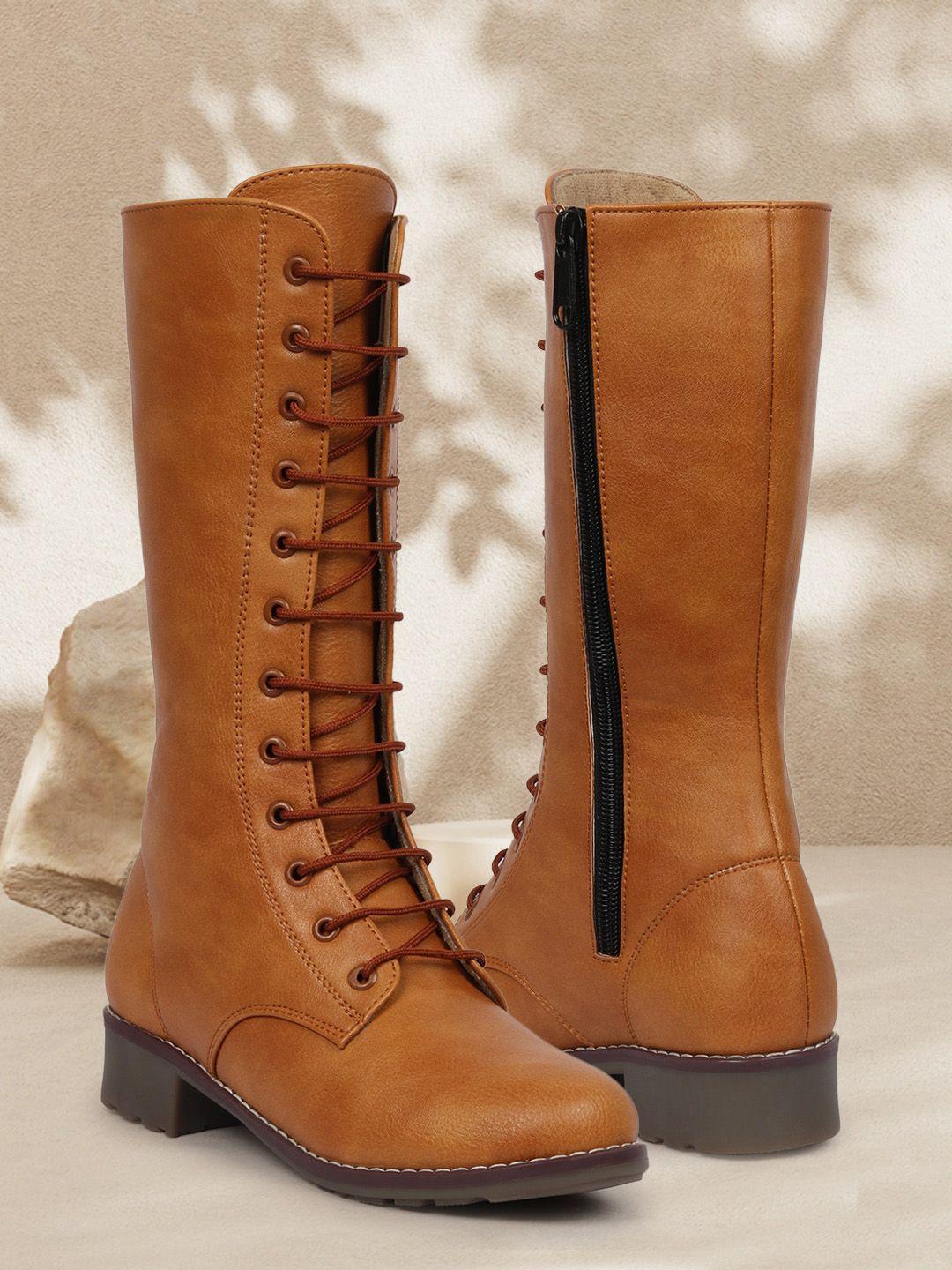 zapatoz girls solid design tan high-top heel boots