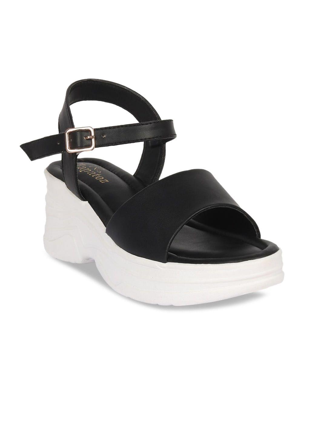 zapatoz girls black & white pu platform heels sandals with buckles