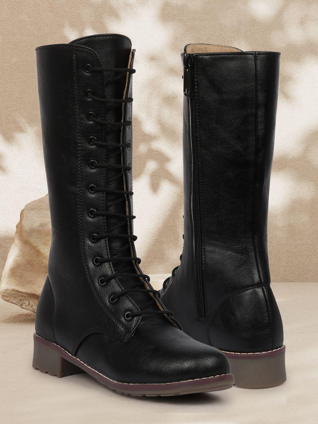 zapatoz girls solid design black high-top heel boots