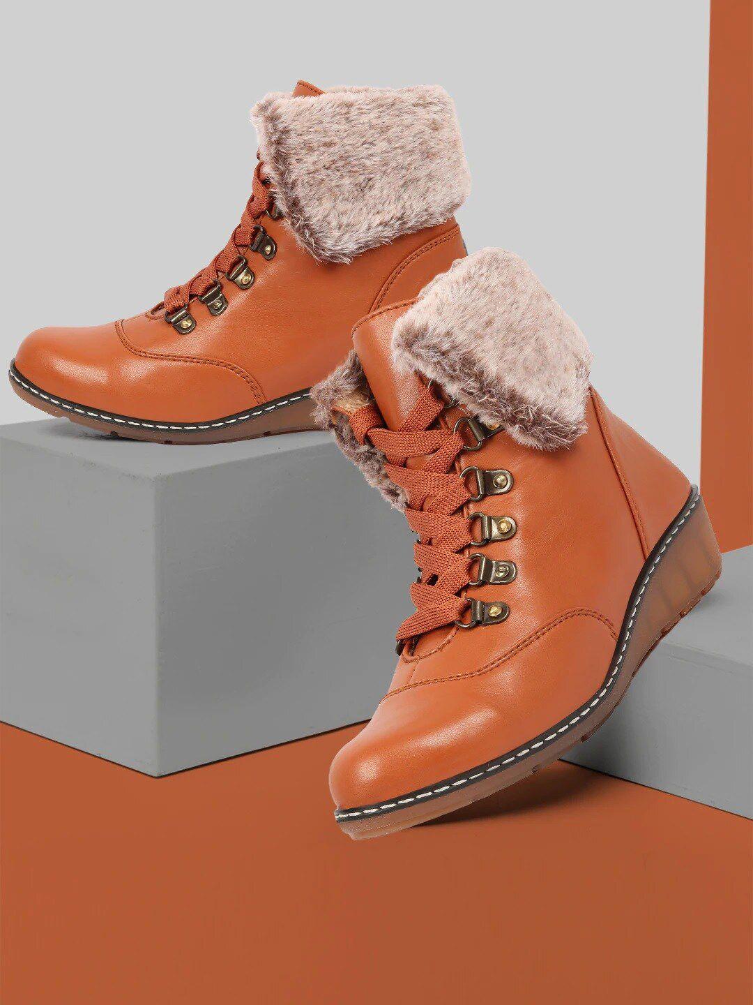 zapatoz girls tan pu wedge heeled boots