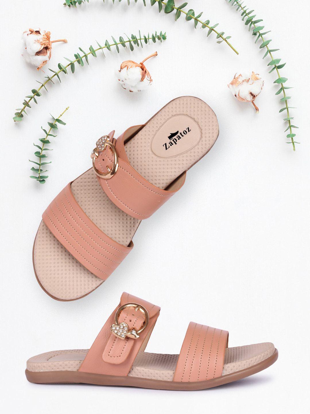 zapatoz women peach-coloured open toe flats