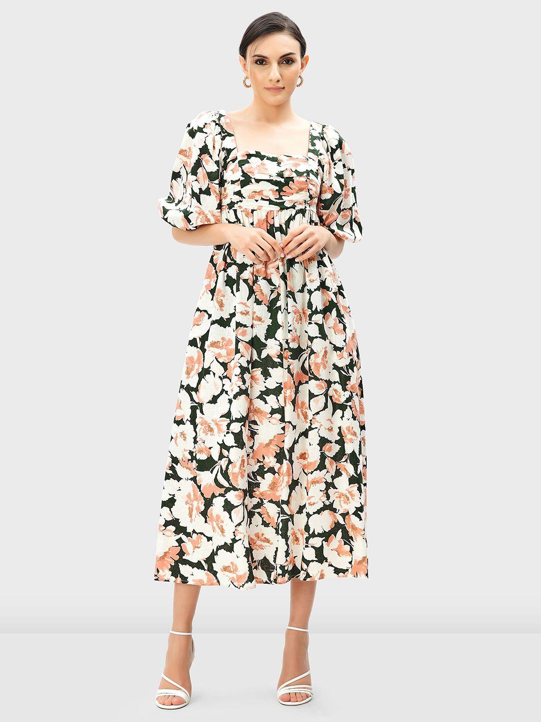 zapelle-floral-printed-puff-sleeve-linen-fit-and-flare-dress
