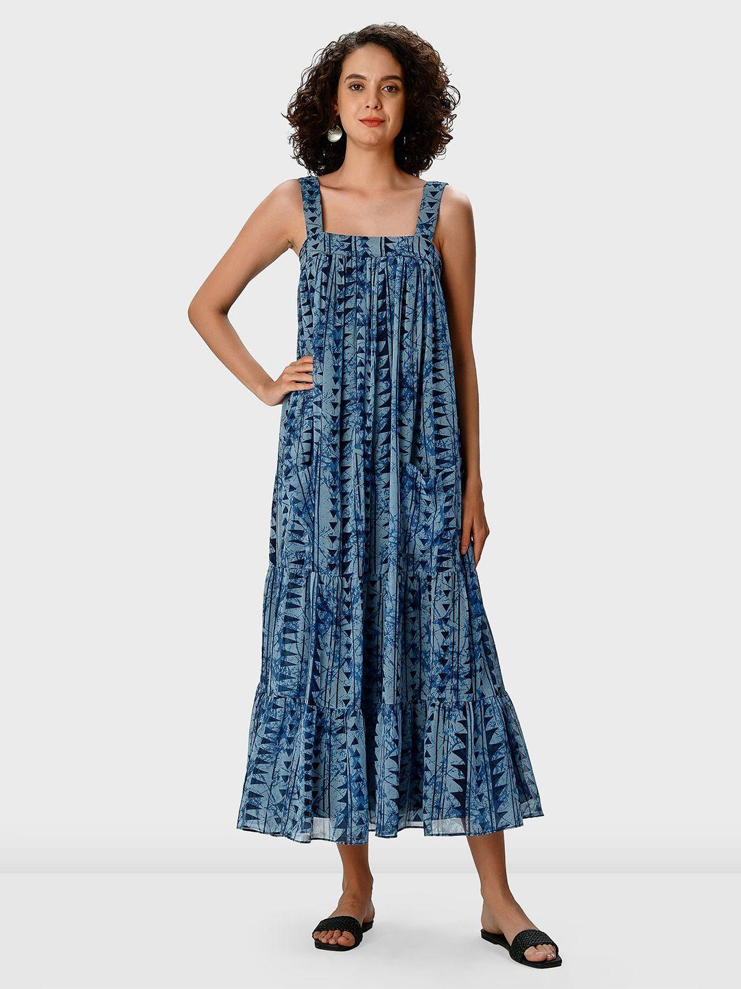 zapelle blue print georgette a-line dress