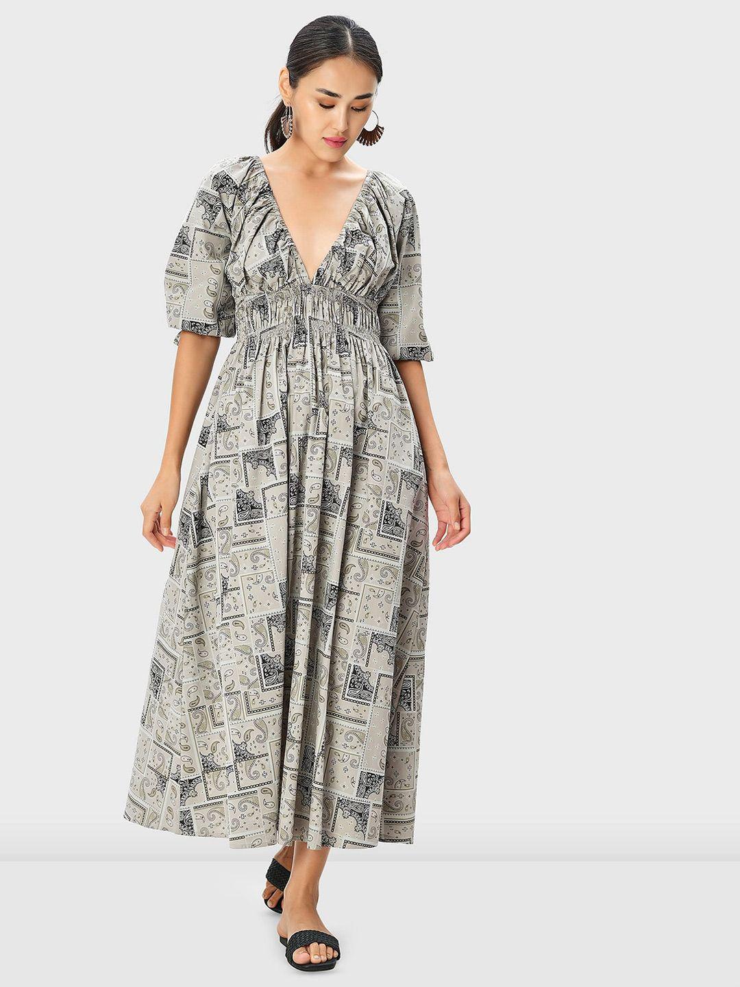 zapelle ethnic motifs printed smocked cotton maxi dress