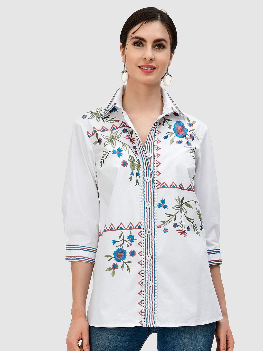 zapelle floral embroidered shirt style top