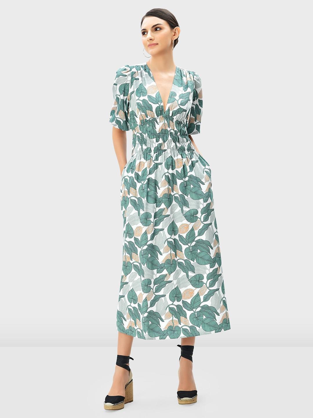 zapelle floral printed fit & flare midi dress