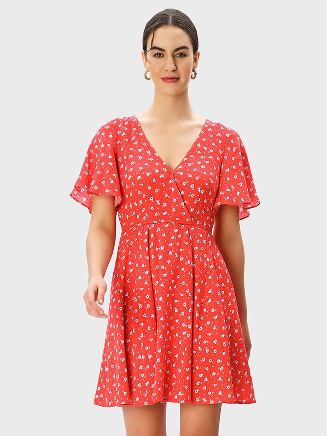 zapelle floral printed flared sleeve cotton fit & flare dress