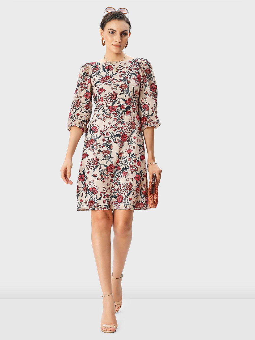zapelle floral printed puff sleeves cotton a-line dress