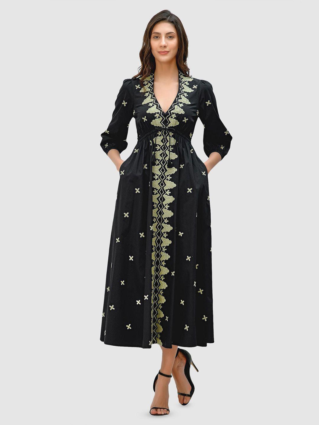 zapelle v-neck floral embroidery cotton a-line dress