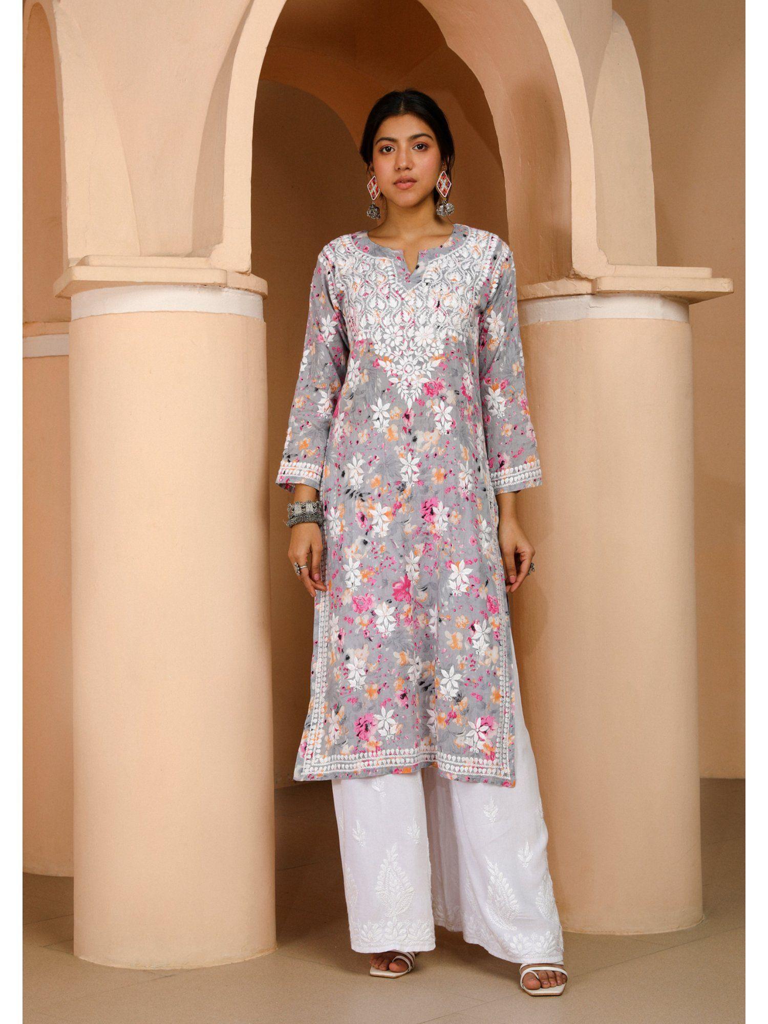 zarah chikankari mulmul straight kurta