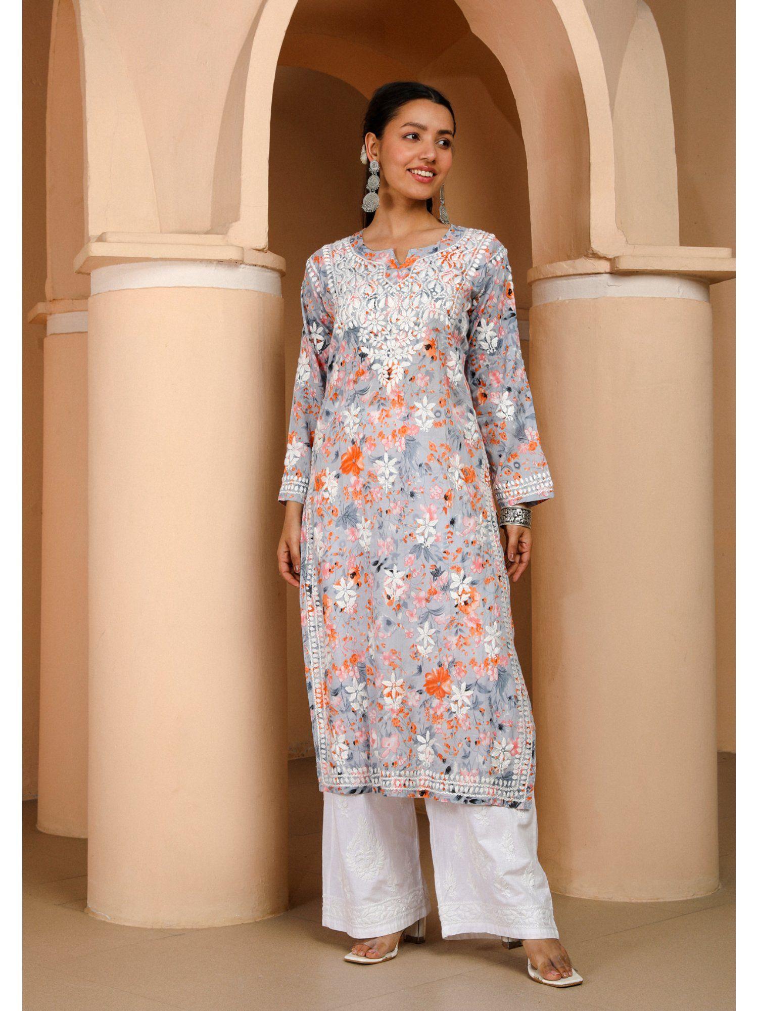 zarah chikankari mulmul straight kurta