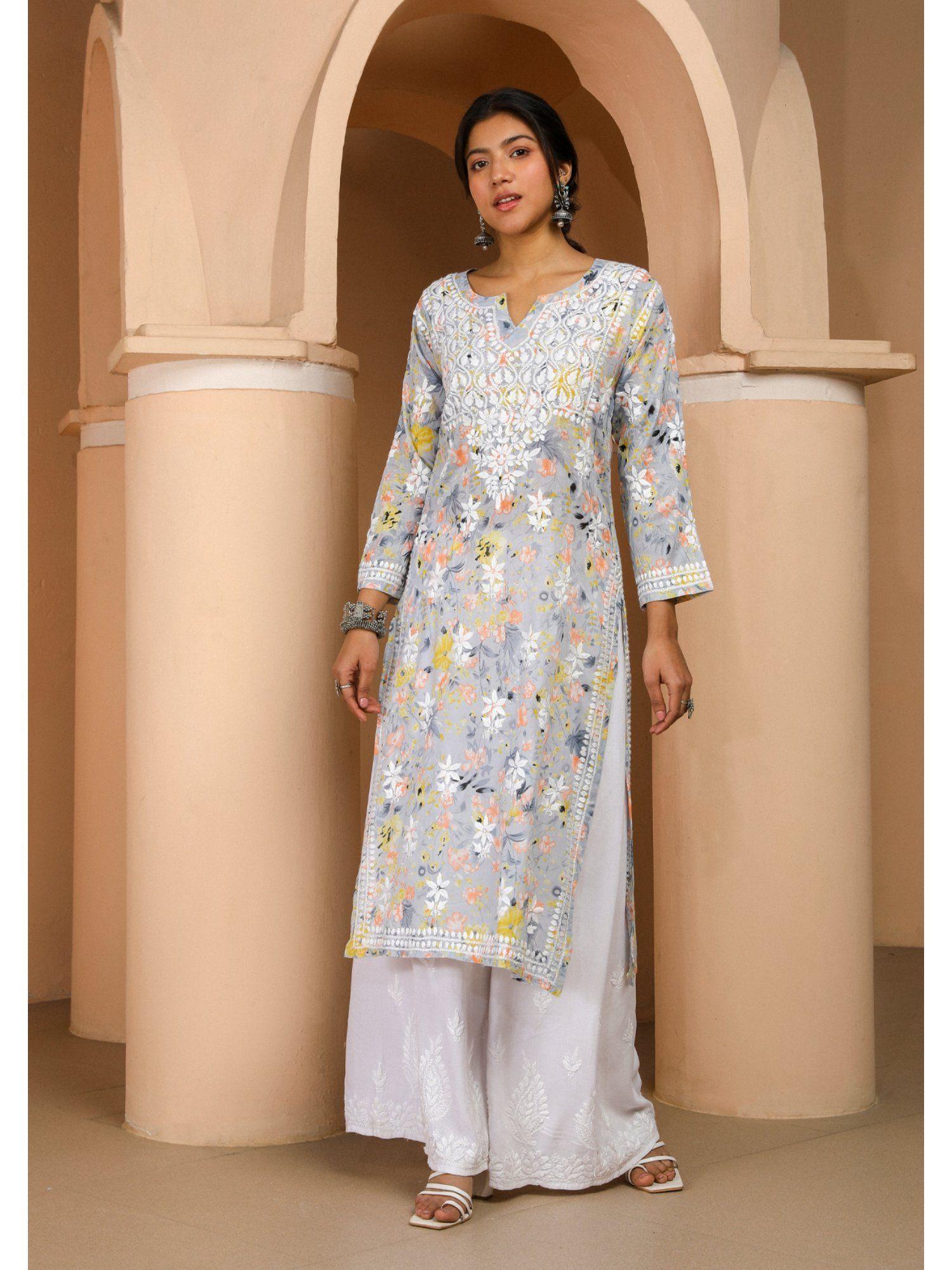 zarah chikankari mulmul straight kurta