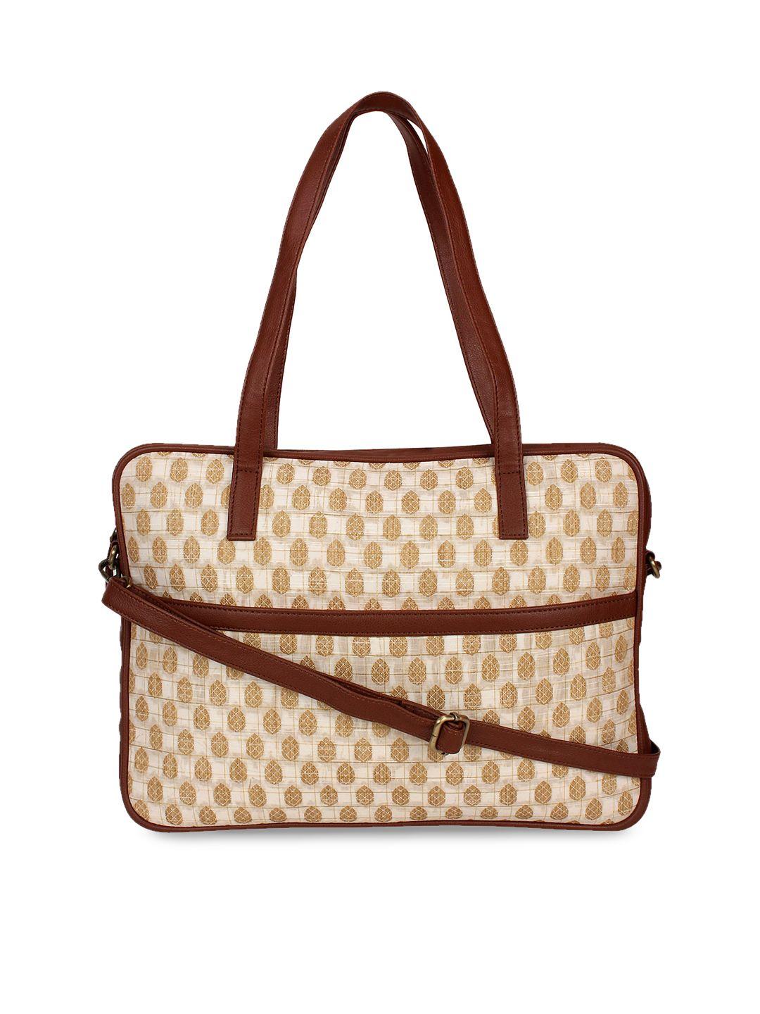 zaregare cream-coloured & brown textured shoulder bag