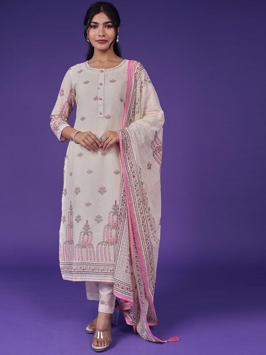 zari women floral embroidered regular sequinned kurta with trousers & with dupatta