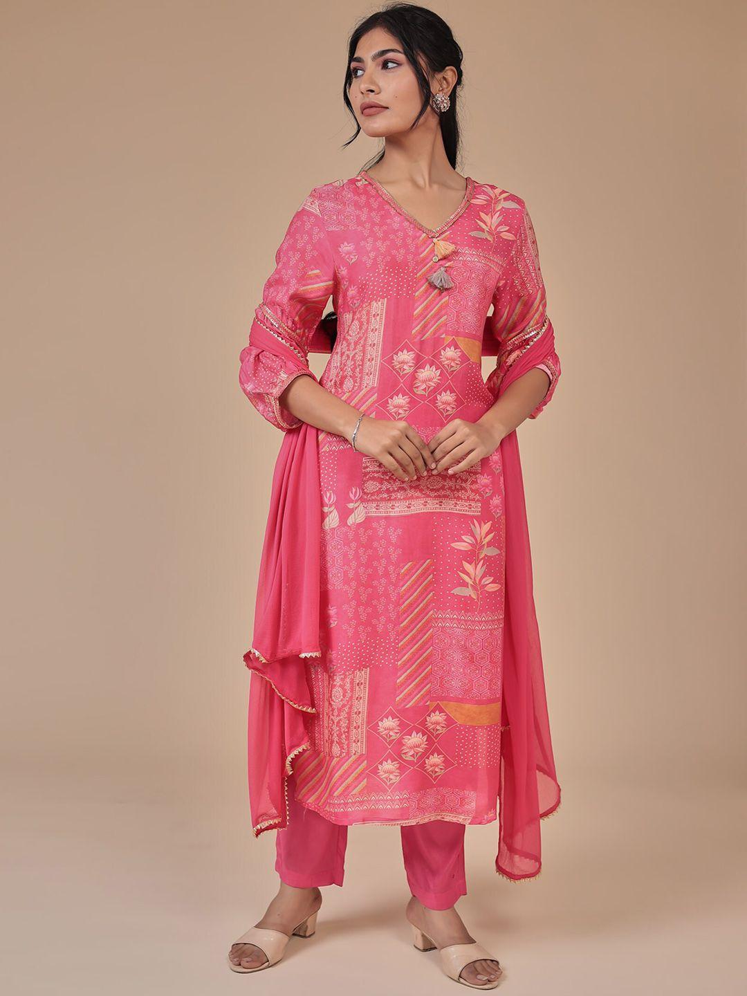 zari women floral printed regular kurta with trousers & with dupatta