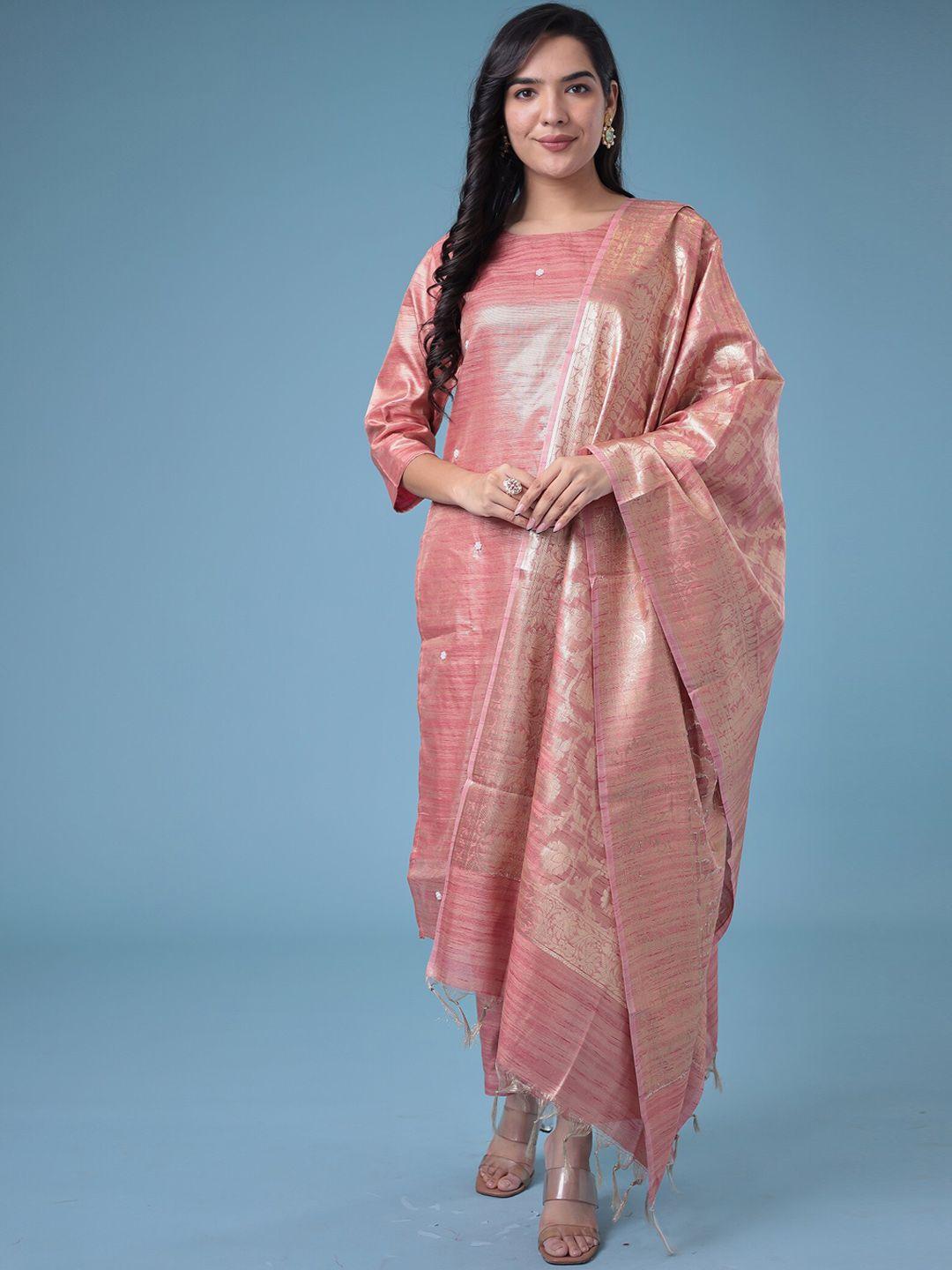 zari women pink kurta with trousers & with dupatta