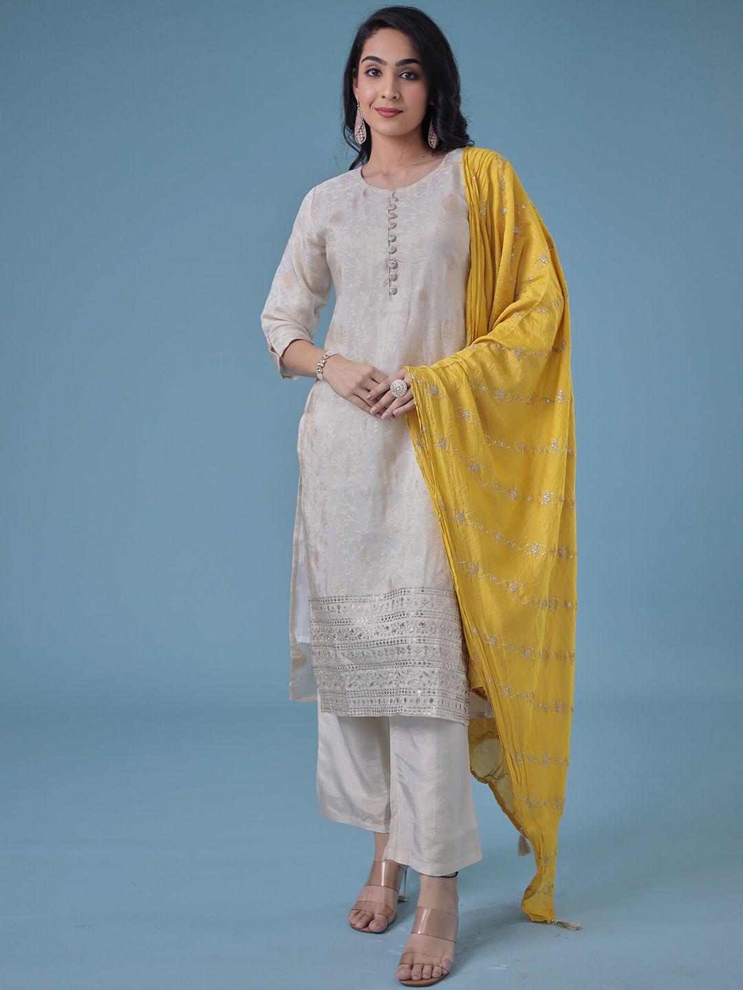 zari women white kurta with trousers & with dupatta