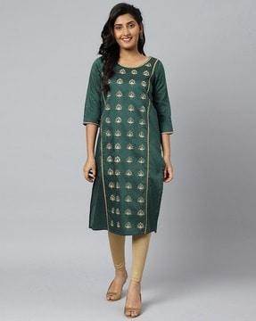 zari embroidered straight kurta