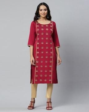 zari embroidered straight kurta