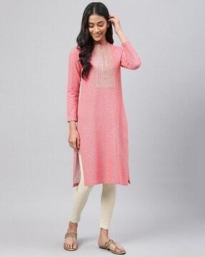 zari embroidered winter straight kurta