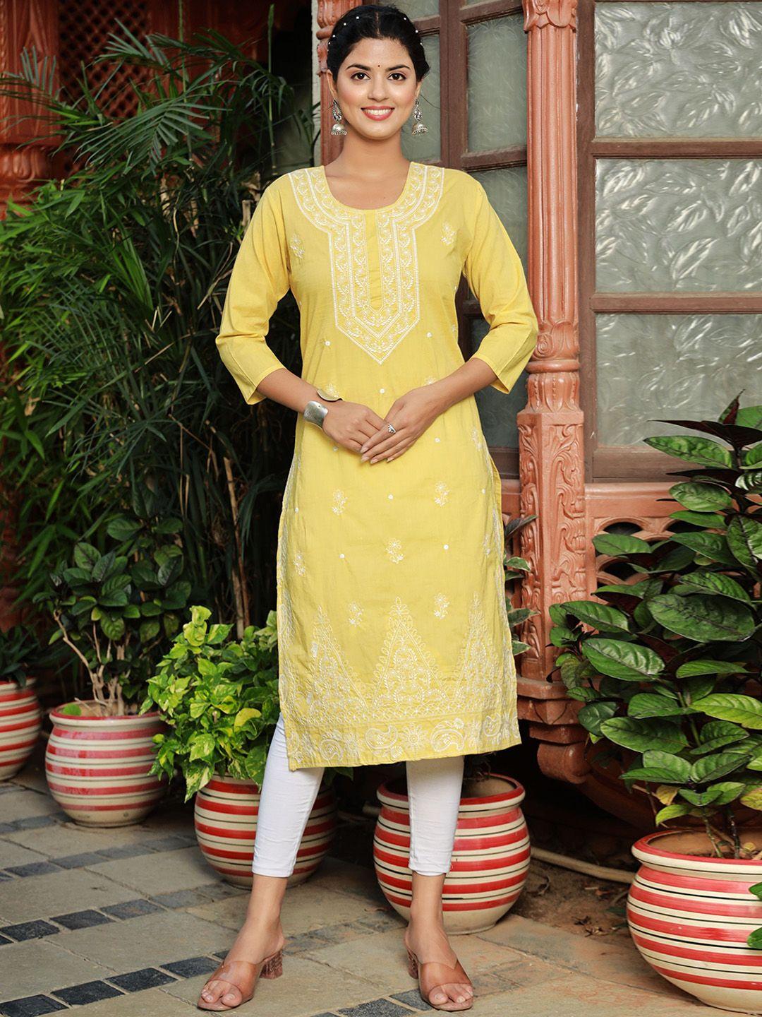 zari ethnic motif embroidered straight kurta