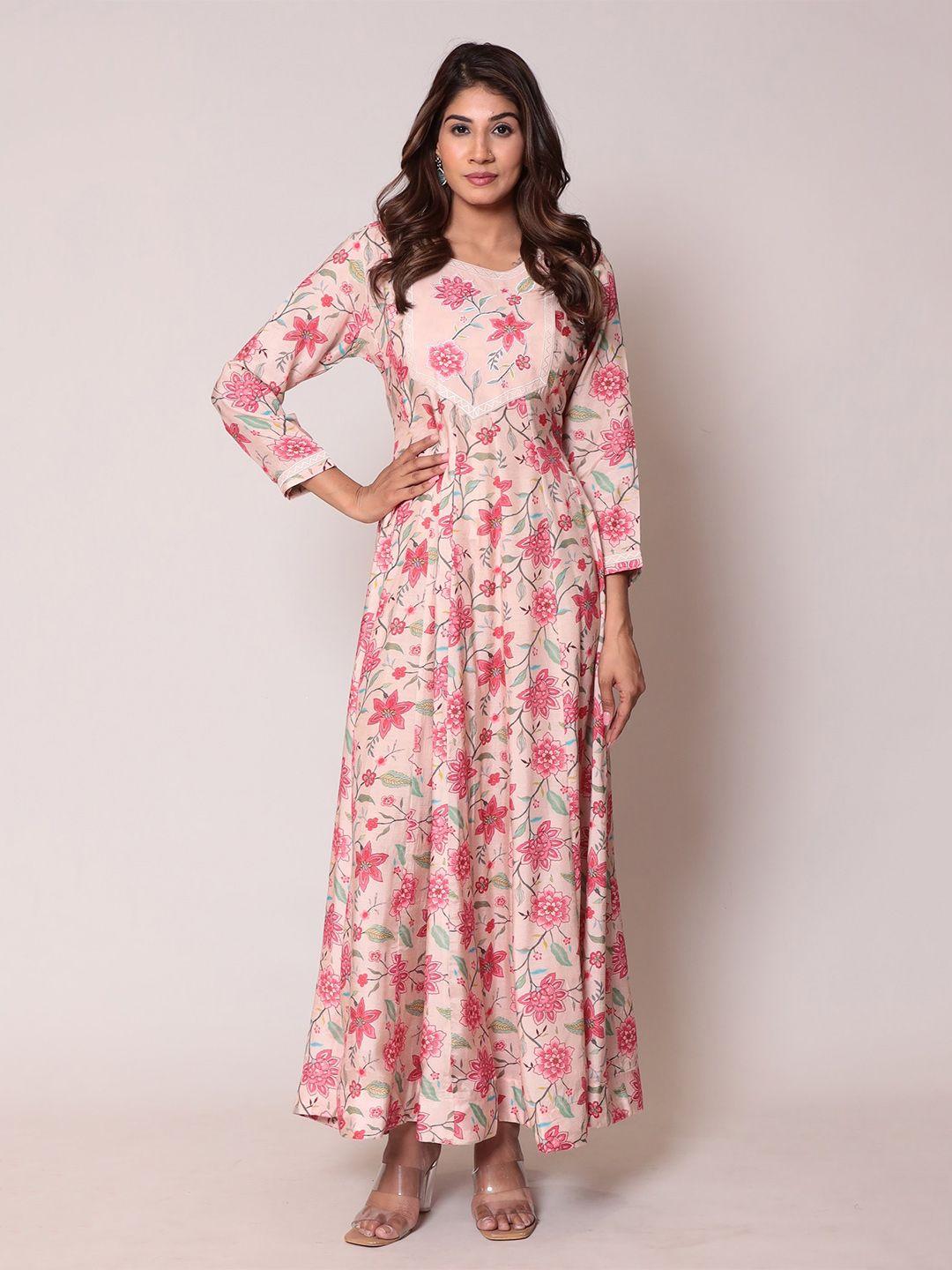 zari floral printed & embroidered detailed fit & flare maxi dress
