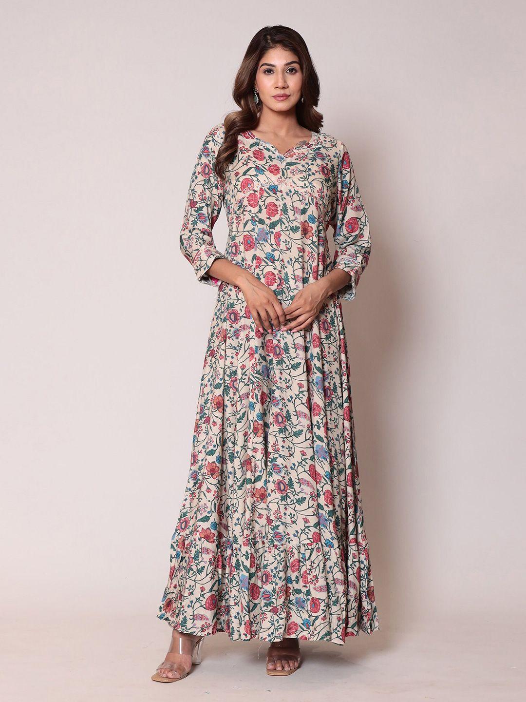 zari floral printed flared maxi dress