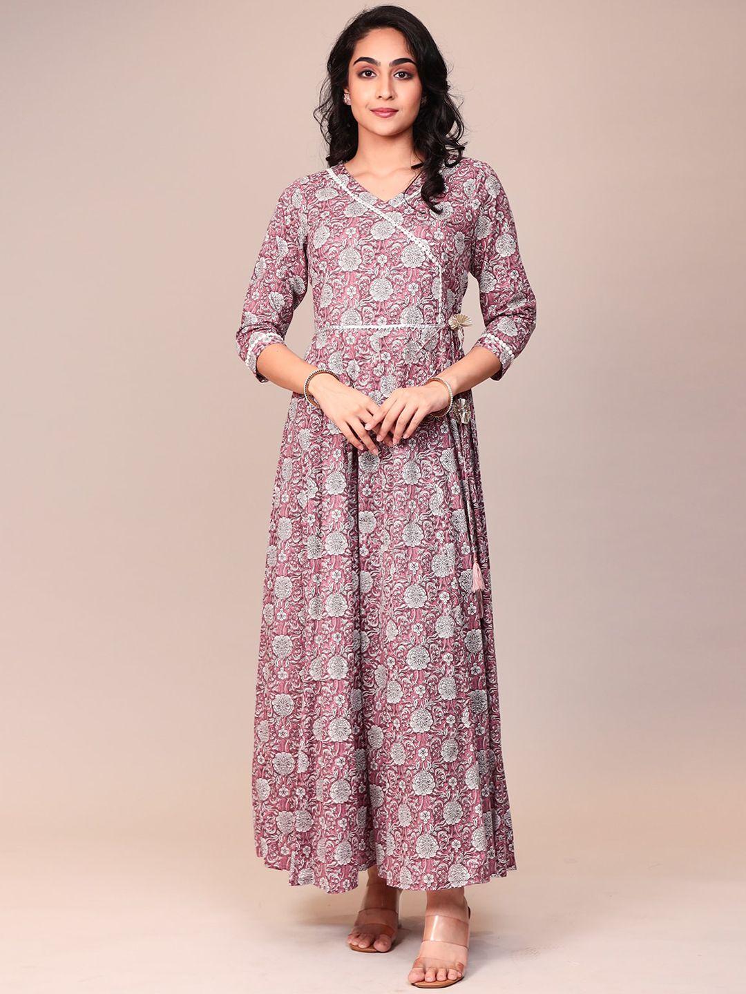 zari floral printed gotta patti cotton a-line maxi ethnic dress