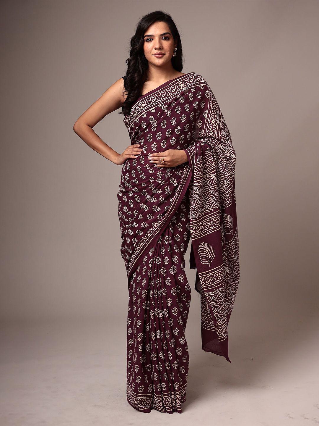 zari floral printed pure cotton saree