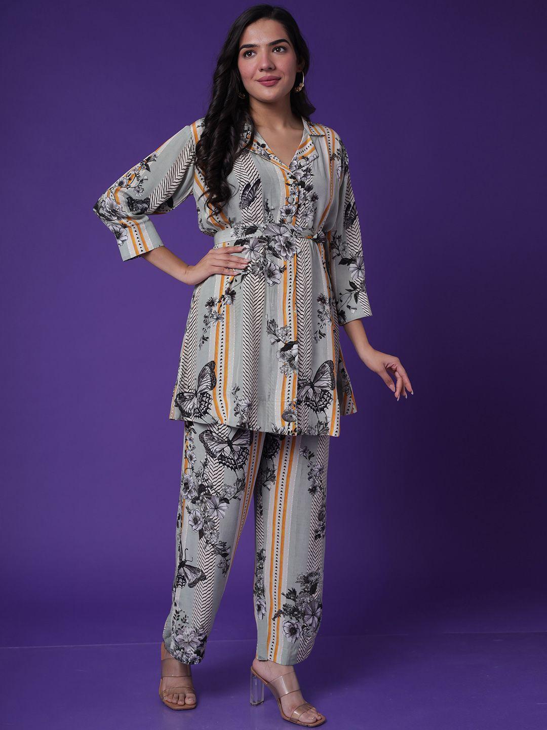 zari floral printed tunic with trousers
