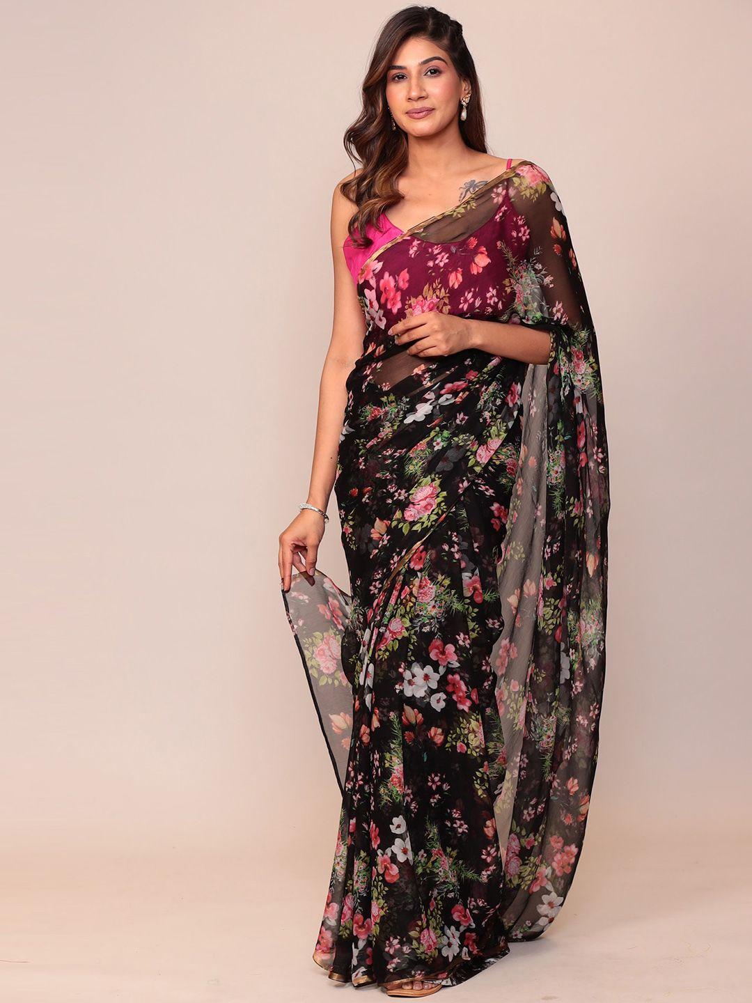 zari floral printed zari saree