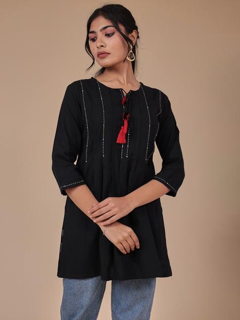 zari jaipur black embroidered tunic