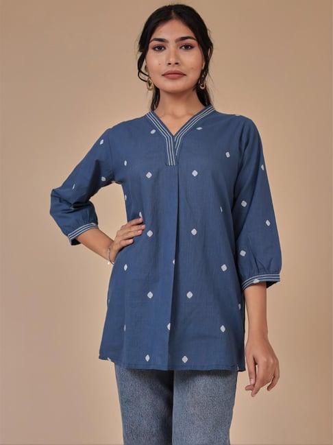 zari jaipur blue embroidered tunic