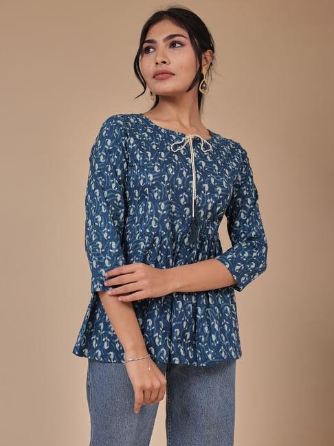 zari jaipur blue printed tunic