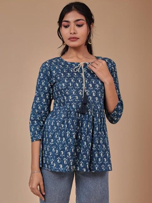 zari jaipur navy printed tunic