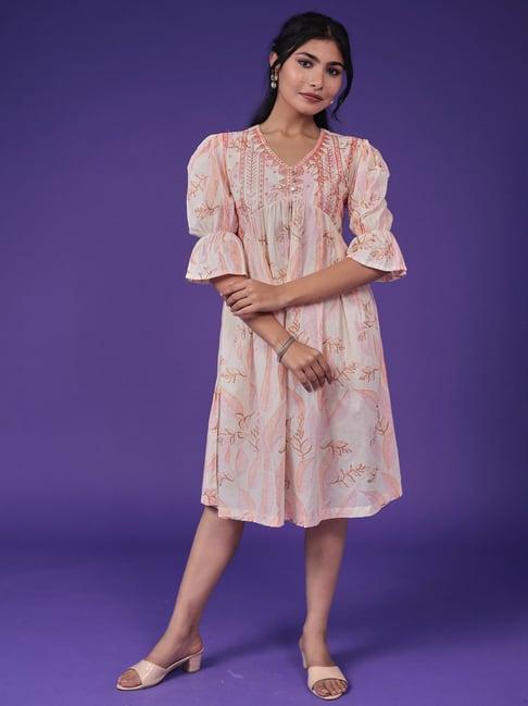 zari jaipur peach printed a-line dress