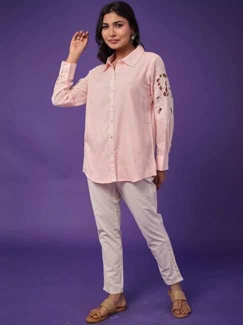 zari jaipur pink cotton embroidered tunic