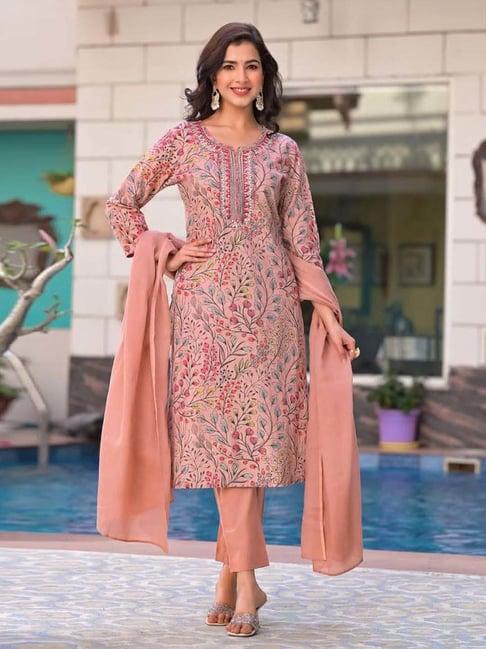 zari jaipur pink embroidered straight kurta with dupatta