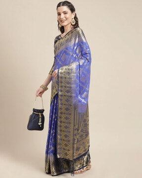 zari pattern saree with tassels